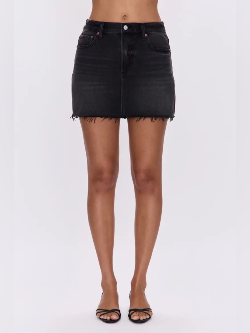 NWT Pistola Daisy Low Slung Mini Skirt Black Raw Hem Denim Size 26